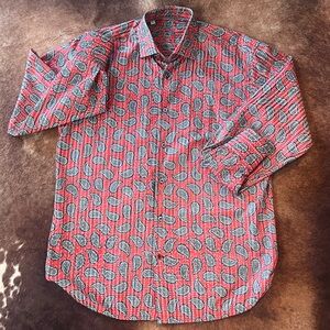 Visconti Black~Men's Red Paisley Button-Up Shirt~ Large